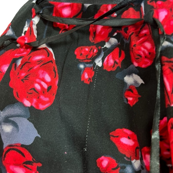 Hearts & Roses Brocade Lace Up Corset Dress Red Black Floral Fairy Goth Sz 14 - Picture 15 of 15